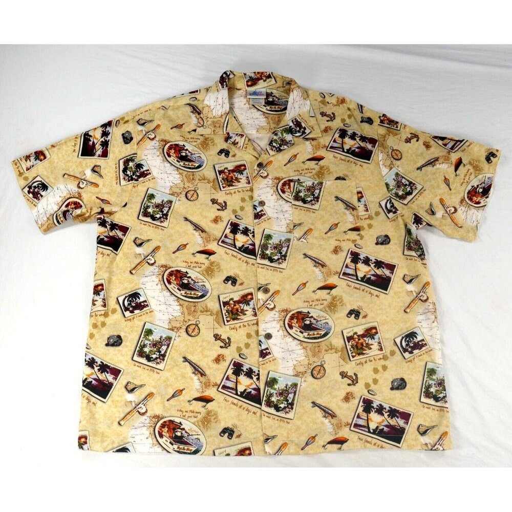 Disneyland Mickey Mouse Goofy Vacation Postcards Aloha Shirt Mens XLarge
